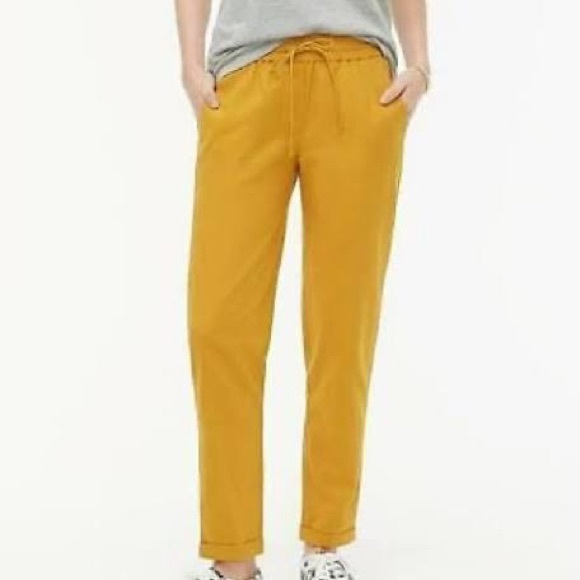 J. Crew pants cotton/linen drawstring ankle-length in mustard yellow, size 8